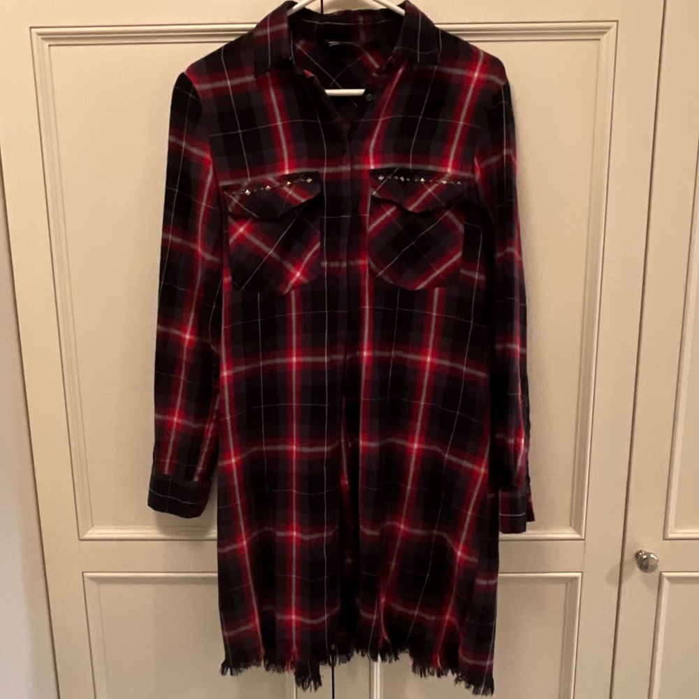 Zara Red Plaid Shirt Dress Size XS